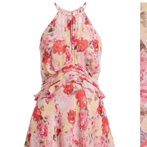 Floret Studios Floral Ruffle Waist A-line Dress in Pink Floral Size Large - Picture 3 of 16